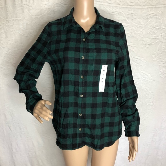 SO Tops - Green Plaid Boyfriend Flannel Shirt